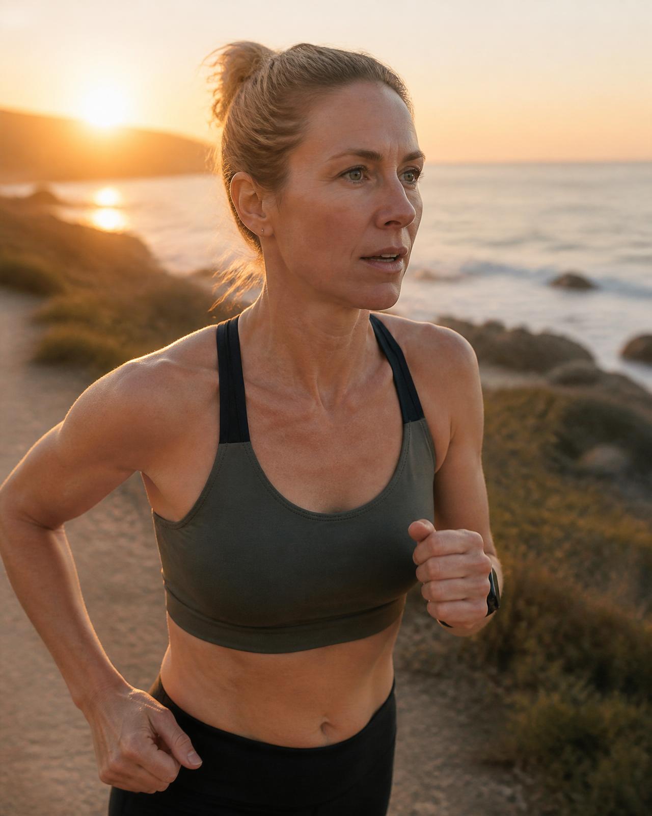 Active woman training at sunrise